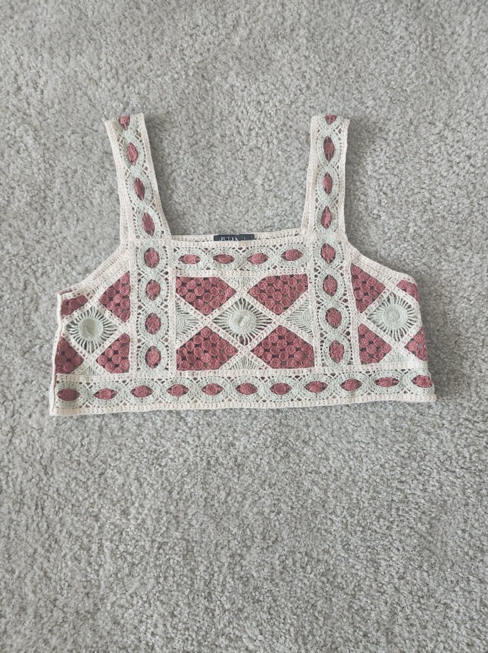Crochet Square-Front Crop Tank Top -